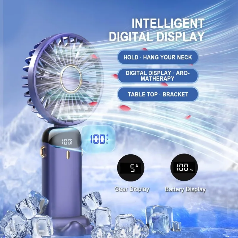 Mini Fan Portable Handheld Fan 5 Speed USB Rechargeable 5000mah with LED Display 7-16 Hours Quiet Suitable for Office Outdoor - Image 5