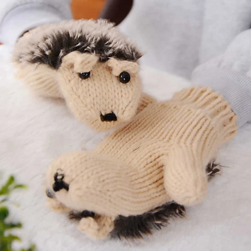 Warm Mittens Winter Knitted Gloves for Womens All Finger Cartoon Hedgehog Cute Girls Winter Gloves Birthday Present Gift Item - Image 3