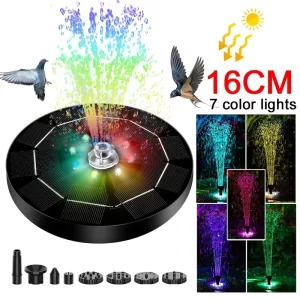 Fountain Light 7 Colors LED Light Solar Fountain Light Rotating Fountain 3W 6 Nozzle Water Pump Outdoor Bird Bath Garden